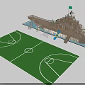 Ship Shaped Playground Equipment With Slide Basketball Court And Soccer Field