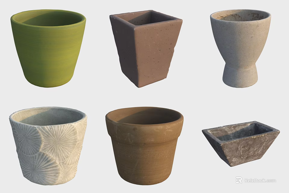 Colorful Ceramic Vessels with Assorted Shapes Sizes and Textured Surface Designs 3d model 