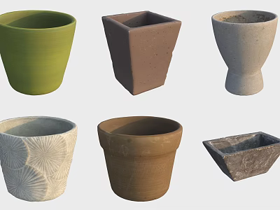 Colorful Ceramic Vessels with Assorted Shapes Sizes and Textured Surface Designs 3d model