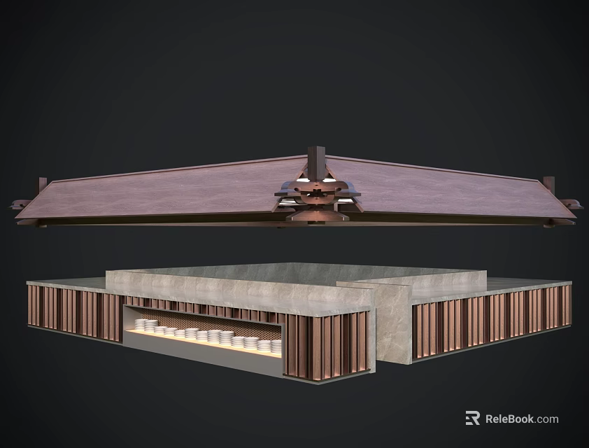 Modern Architectural Design With Sloped Roof Central Support Column And Wooden Decorative Panels 3d model 