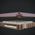 Modern Architectural Design With Sloped Roof Central Support Column And Wooden Decorative Panels