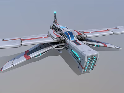 Futuristic Interstellar Spaceship Design With Glowing Blue Lights And Multiple Wings 3d model