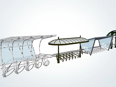 Modern Outdoor Canopy Designs Featuring Metal Frames And Transparent Roofs For Bicycle Shelter 3d model