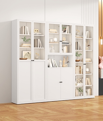 Nordic Style Wrought Iron Bookcase Glass Door Rack Storage Cabinet Modern Simple Floor Bookcase Living Room Storage Small Cabinet 3d model