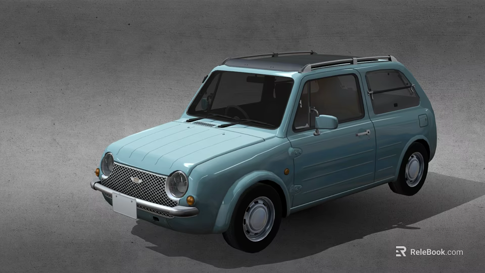 Light Blue Vintage Small Car With Black Roof And Silver Wheels Design 3d model 