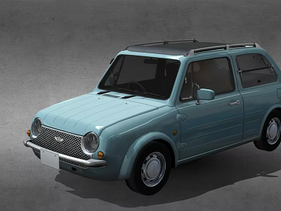 Light Blue Vintage Small Car With Black Roof And Silver Wheels Design 3d model
