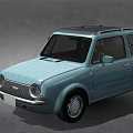 Light Blue Vintage Small Car With Black Roof And Silver Wheels Design