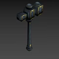Decorative Blue Hammer With Gold Carved Patterns And Ornate Handle Design