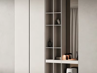 Modern White And Gray Display Cabinet With Open Shelves And Decorative Items 3d model