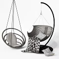 Modern Hanging Chairs with Woven Design Metal Frame Cushions and Geometric Pattern Blankets