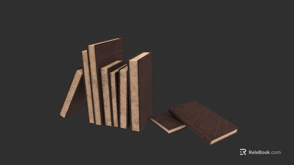 Classic Brown Cover Books Stacked Together With One Lying Flat 3d model 