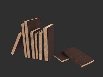 Classic Brown Cover Books Stacked Together With One Lying Flat 3d model