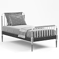 Classic Single Bed With Black Frame Gray Mattress Pillows And Decorative Rails