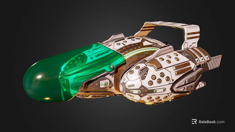 Sci Fi Device With Green Transparent Front And Metallic Mechanical Structure 3d model 