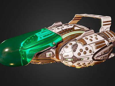 Sci Fi Device With Green Transparent Front And Metallic Mechanical Structure 3d model