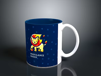 Blue Ceramic Mug Featuring Cartoon Lion Stars And Moon Patterns Prontance Group 3d model