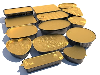 Gold And Black Metal Tableware Set With Various Shaped Storage Containers 3d model