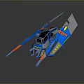 Futuristic Blue And Yellow Spaceship Design With Long Wings And Weapons
