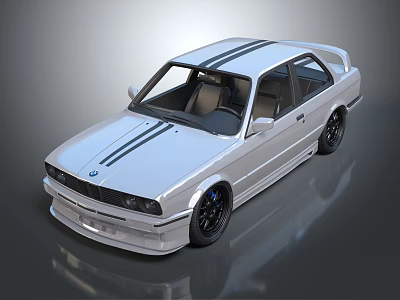 Silver Modified BMW Car With Black Stripes Sporty Exterior And Alloy Wheels 3d model