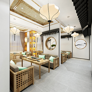 New Chinese Teahouse Hotel Lobby 3d model