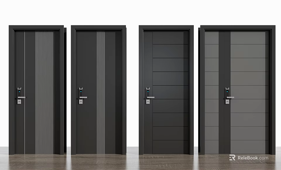 Various Design Black And Gray Security Doors With Secure Lock Systems 3d model