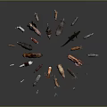 Various Animal Models With Horses Deer Bears Birds In Different Colors Arranged On Dark Background
