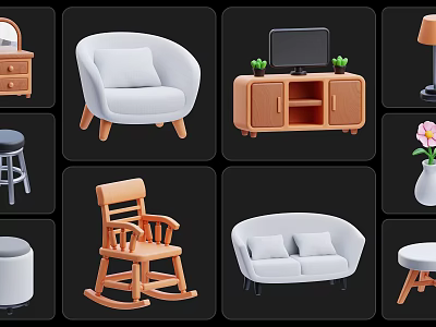 Wooden TV Stand Interior Design With TV And Green Plants On Top 3d model