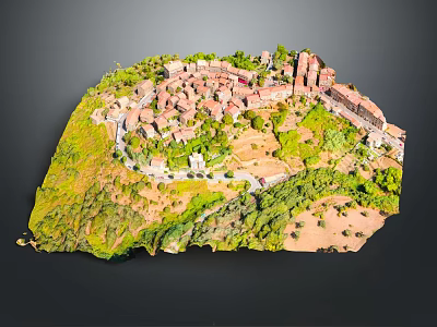Cartoon Scene Featuring A Scenic Village With Green Vegetation Roads And Miniature Buildings 3d model