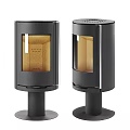 Modern Black Dual Fireplace With Glass Panel Light Interior And Cylindrical Base 3d model