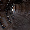 Cartoon Style Industrial Tunnel With Metal Rings Chains And Distant Light