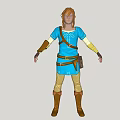 Blonde Haired Man In Blue Tunic Brown Belt Brown Boots Standing Pose Against Gray Background