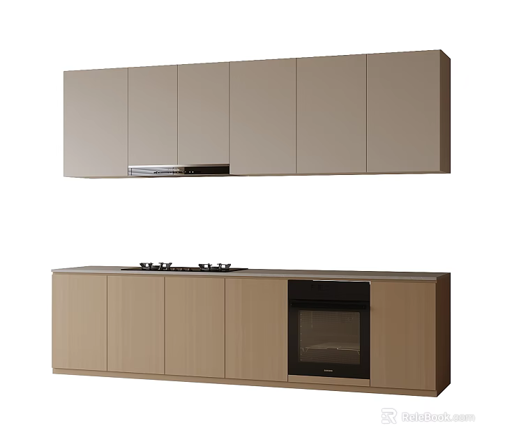 Modern Light Brown Wooden Kitchen Cabinets With Wall Units Base Storage And Oven 3d model 
