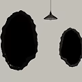 Decorative Mirrors with Gold and Black Irregular Textured Frames on Light Wall and Pendant Light