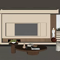Modern Living Room Interior Design With TV Wall Sofa Coffee Table And Bookshelf