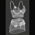 White Lace Brassiere With Pink Bows And Dark Blue Denim Shorts With White Belt Buckle