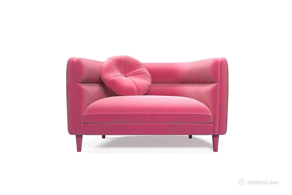 Pink Velvet Single Sofa in Modern Style with Round Cushion and Stylish Legs 3d model 
