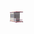 Modern Security Guard Booth With Red Blue Borders Multiple Glass Windows And White Structure