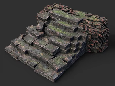 Mossy Weathered Stone Stairs With Stacked Block Structure And Natural Rough Texture 3d model
