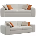 Soft White Two Seater Sofa With Orange And Beige Accent Pillows 3d model