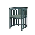 Modern Green Dining Chair With Curved Arms Slatted Back And Upholstered Seat Design