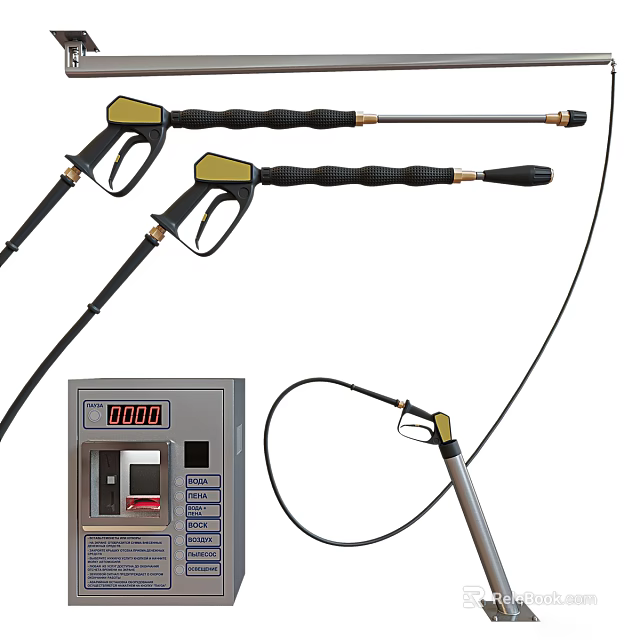 Gas Station Fuel Dispenser With Digital Display And Black Hose Nozzles 3d model 