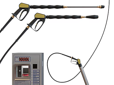 Gas Station Fuel Dispenser With Digital Display And Black Hose Nozzles 3d model