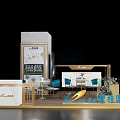Modern Exhibition Booth Design For Country Garden With Reception Desk Tables And Display Board