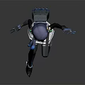Game Movie Character With Blue Purple Hair Green Eyes Tech Outfit And Dynamic Action Pose