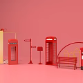 Interactive Area With Red British Phone Booths Mailbox Bench And Gift Box On Pink Background