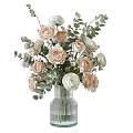 Beautiful Glass Vase with Pink and White Roses and Eucalyptus Leaves for Home Decor
