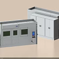Industrial Equipment White Cabinet Design With Green Windows Blue Display Screen And Indicator Lights