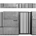 Modern Metal Gate With Vertical Slats On Concrete Wall Number 31 And Intercom System