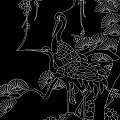 Traditional Decorative Line Drawings Including Cranes And Pine Branches
