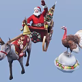 Game Movie Character Santa Claus Riding Decorated Sleigh With Reindeer And Turkey Ornament